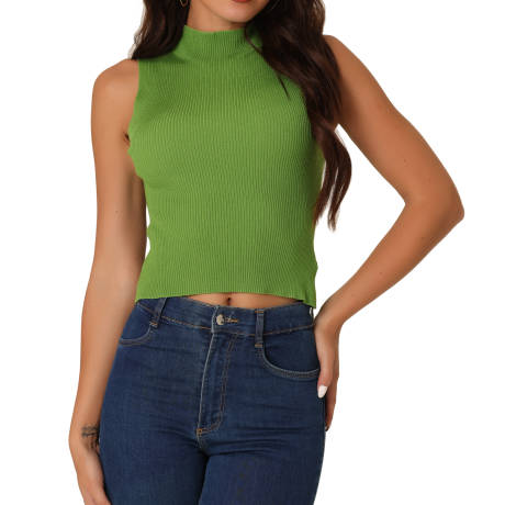 Allegra K - Summer Mock Neck Knit Tank Top