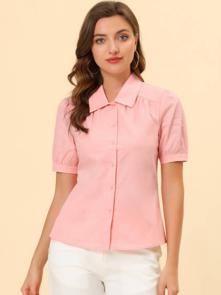 Allegra K- Cotton Puff Short Sleeve  Shirt