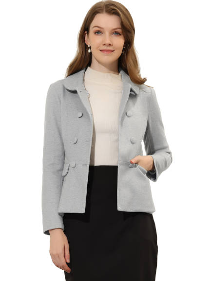 Allegra K- Peter Pan Collar Peacoat Double Breasted Short Coat