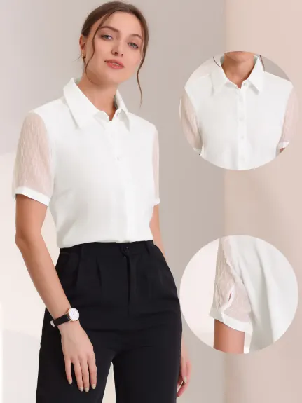 Allegra K- Button Down Sheer Point Collar Top