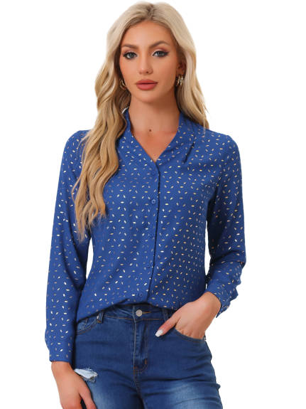 Allegra K- Long Sleeves Printed Shirt Top