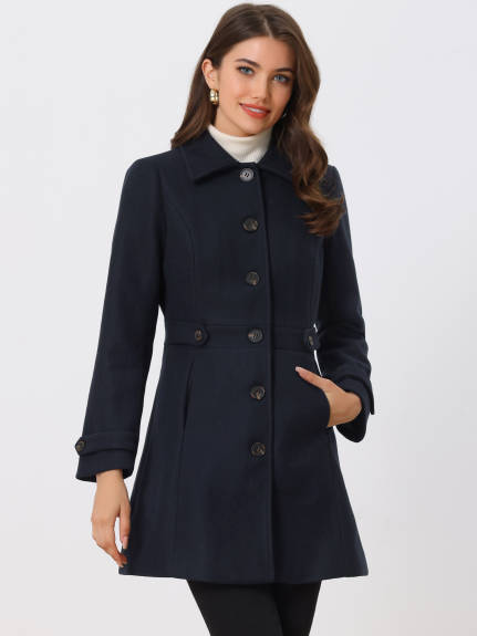 Allegra K- Classic Single Breasted Outwear Overcoat with Pockets