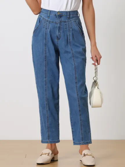 Allegra K - Casual High Elastic Tapered Mom Jeans