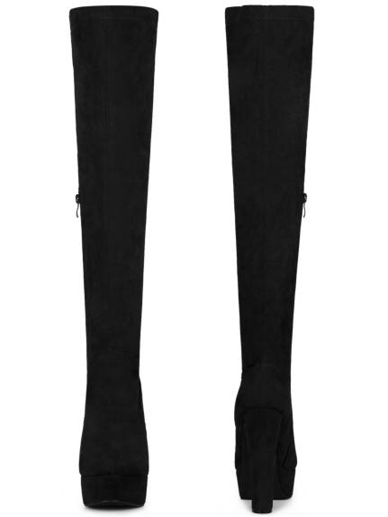 Allegra K- Block High Heel Platform Solid Thigh High Boots