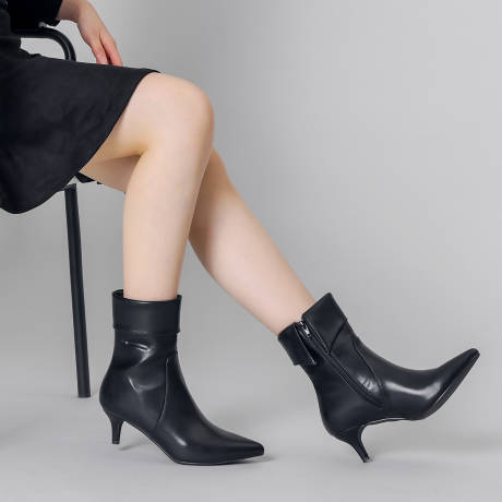 Allegra K - Pointed Toe Side Zip Ankle Boots