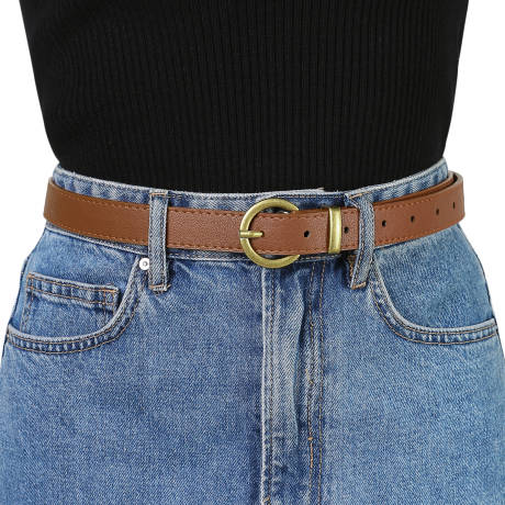 Allegra K- PU Leather Bronze Metal Pin Buckle Thin Waist Belt