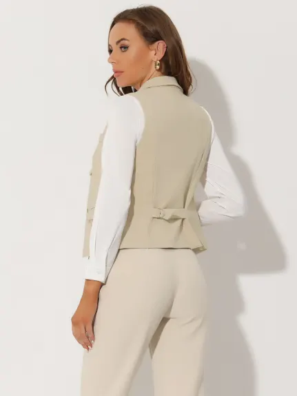 Allegra K- Gilet de costume dos nageur boutonné à revers châle