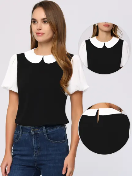 Allegra K- Peter Pan collier contraste Puff Top