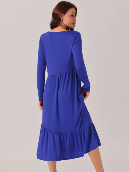 INSPIRE CHIC - Long Sleeve Pleated Tiered Swing Dress