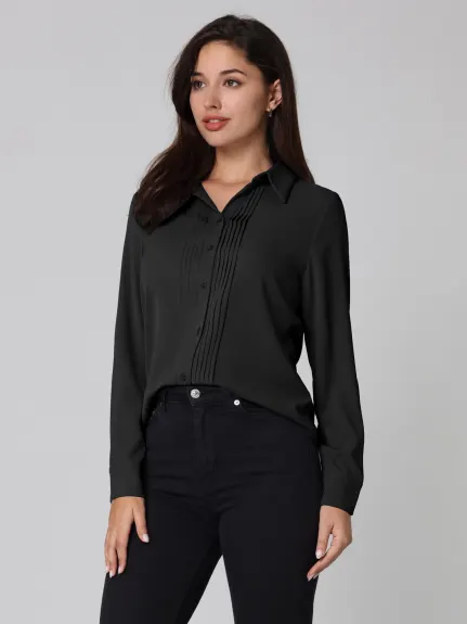 Hobemty- Pleated Button Down Shirt Blouse