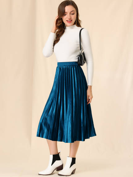 Allegra K - Elastic Waist Midi Accordion Pleated Skirt