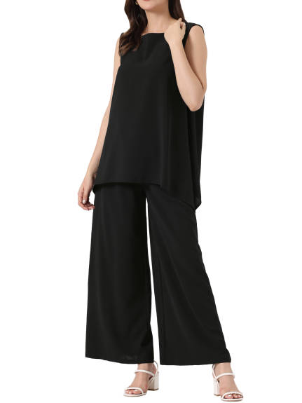 Allegra K - Casual Sleeveless Tunic Loose Pant Suits