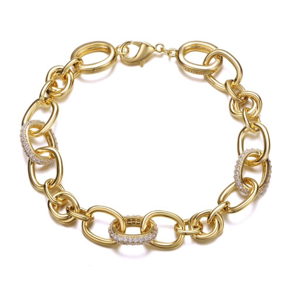 Rachel Glauber 14k Yellow Gold Plated with Cubic Zirconia Tubular Cable Link Love Knot Bracelet.