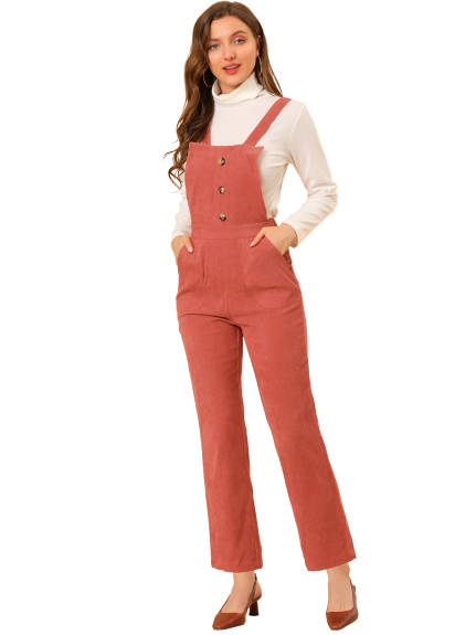 Allegra K - Fitted Elastic Back Corduroy Overalls Pants