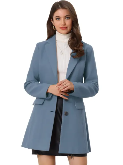 Allegra K- Manteau long à revers cranté et simple boutonnage