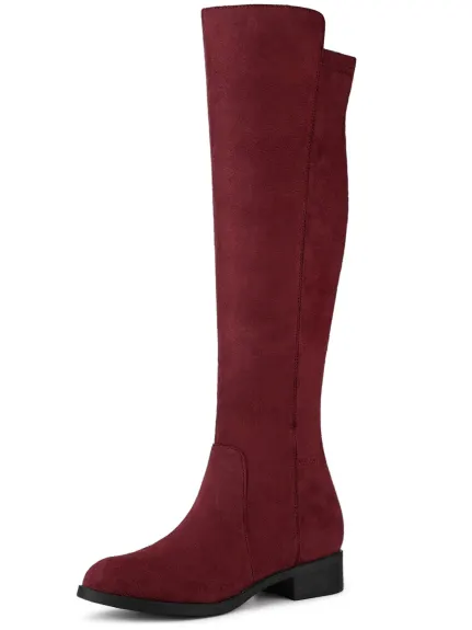 Allegra K- Chunky Heel Casual Zip-up Knee High Boots