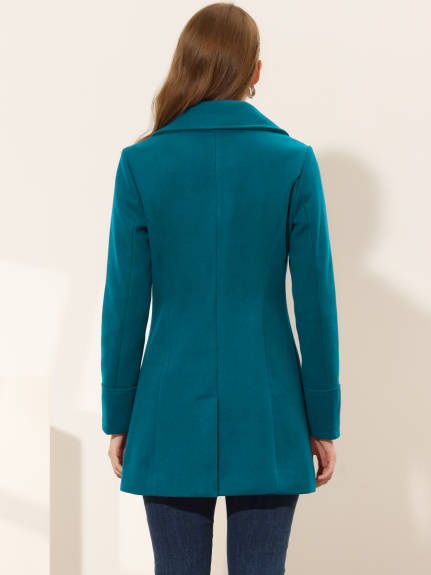 Allegra K- Notched Lapel Button Single Breasted Coat