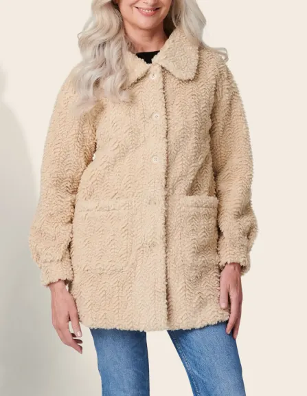 Annick - Manteau Megan Motif Teddy Texturé Beige