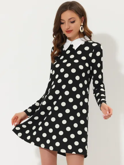 Allegra K- Cute Contrast Collar Long Sleeve Above Knee Dress