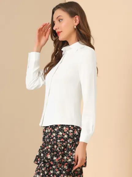 Allegra K - Embroidered Collar Long Sleeve Solid Shirt