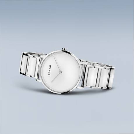 BERING - Montre pour femme en céramique et acier inoxydable de 35 mm en argent/blanc