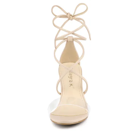 Allegra K- Clear Strap Chunky Heel Lace up Sandals