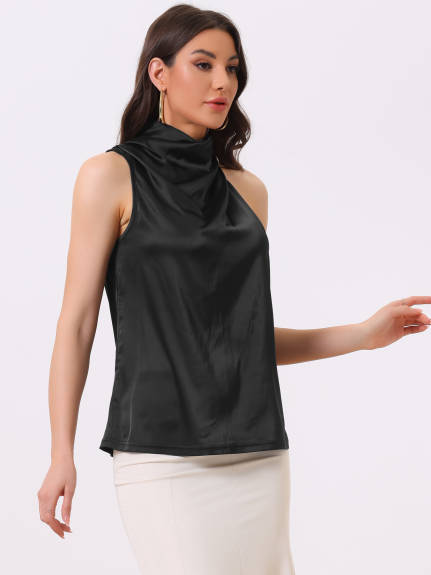 Allegra K- Halter Neck Satin Silky Top