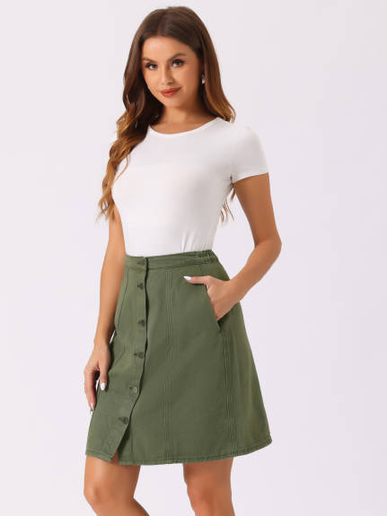 Allegra K- High Waist A-Line Denim Skirt