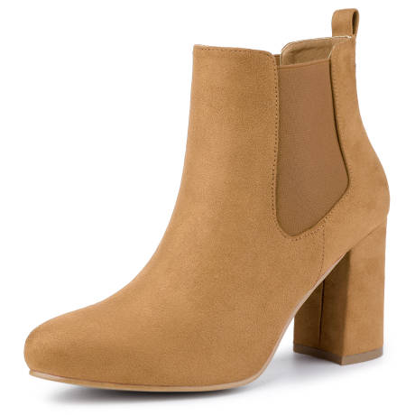 Allegra K - Round Toe Chunky High Heels Chelsea Boots