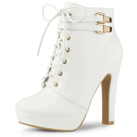 Allegra K- Round Toe Platform Heels Lace Up Ankle Boots