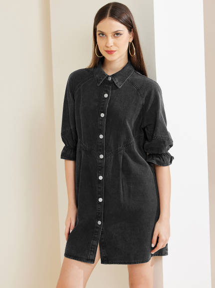 Allegra K - Babydoll Mini Jean Shirt Dresses