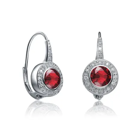 Genevive Sterling Silver with Round Colored Cubic Zirconia Drop Euro Earrings