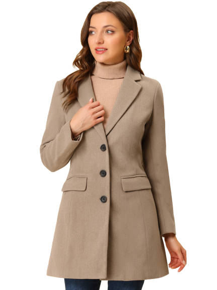 Allegra K- Notched Lapel Single Breasted Long Coat