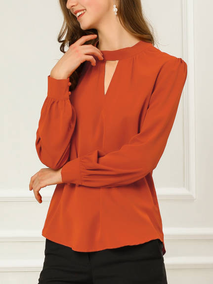 Allegra K- Stand Collar Long Sleeve Shirt Blouse