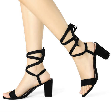 Allegra K- Lace Up Chunky Heeled Sandals Heels