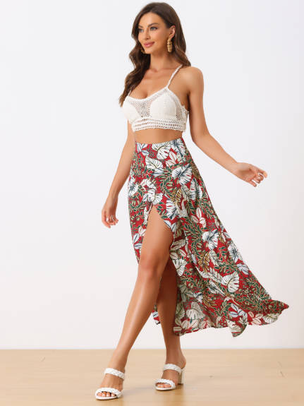 Allegra K- High Waist Asymmetrical Maxi Skirt