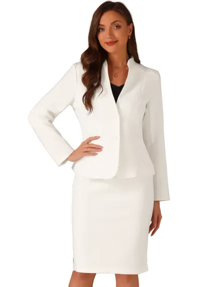 Allegra K - Collarless Blazer and Pencil Skirt Suit