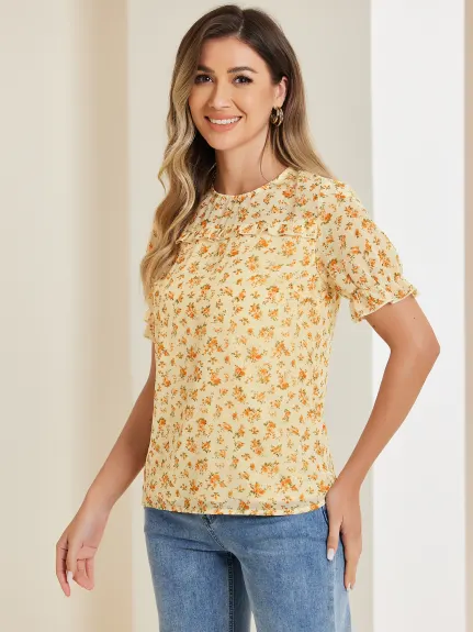 Allegra K- Blouse florale en mousseline à volants