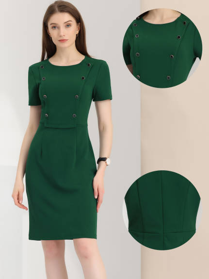 Allegra K- Round Neck Short Sleeve Knit Bodycon Sheath Dress