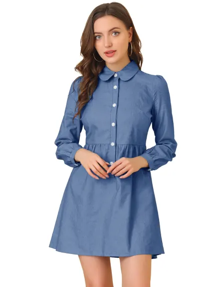 Allegra K- Robe chemise en jean chambray à manches longues pour femme