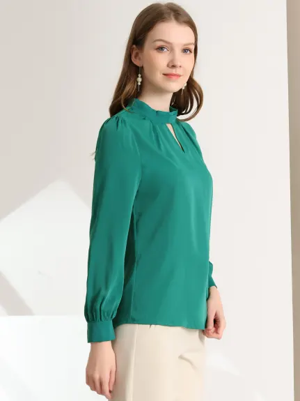 Allegra K- Stand Collar Long Sleeve Shirt Blouse