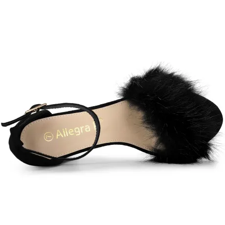 Allegra K- Faux Fur Strap Block Heels Sandals