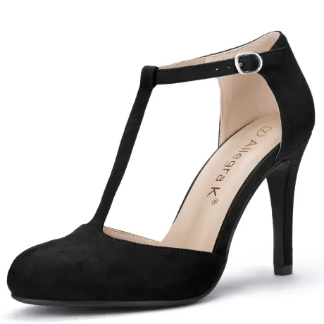 Allegra K - Round Toe Stiletto Heel T-Strap Pump