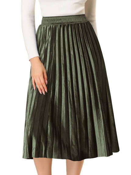 Allegra K - Elastic Waist Midi Accordion Pleated Skirt