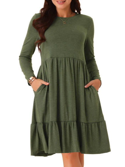 Allegra K - Long Sleeve Tiered A-Line Swing Dress