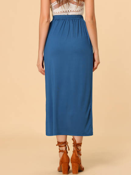 Allegra K- Ruched Split High Waist Maxi Skirt