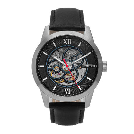 Heritor Automatic - Montre squelette Jonas avec bracelet en cuir - Argent/Bleu