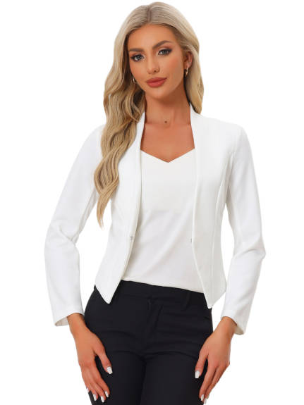 Allegra K- Suit Collarless Cropped Blazer Jacket