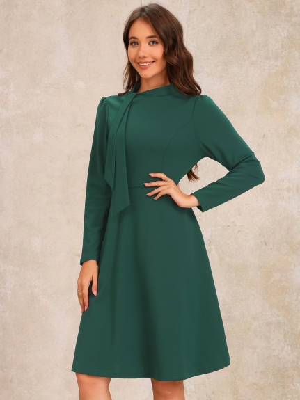 INSPIRE CHIC - Tie Mock Neck Long Sleeve Midi Dress