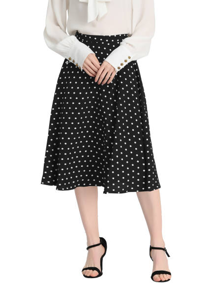 Allegra K- Polka Dots A-Line Midi Skirt